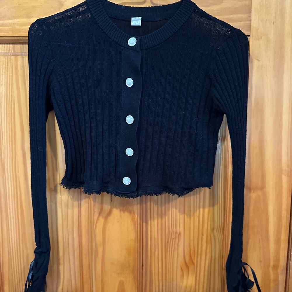 Black Ribbed Button-Up Cardigan
